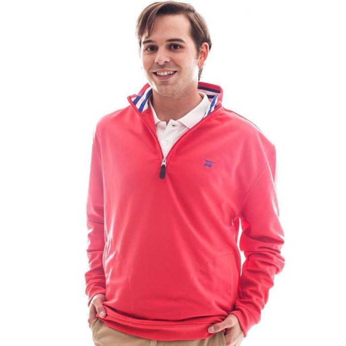 19th Hole Quarter- Zip Pullover in Red by Bald Head Blues