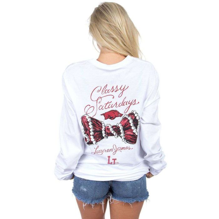 Arkansas Classy Saturday Long Sleeve Tee in White by Lauren James
