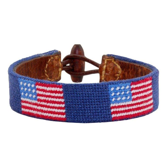 American Flag Needlepoint Bracelet in Classic Navy by Smathers & Branson