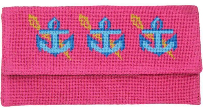 Anchors Needlepoint Clutch in Pink by York Designs