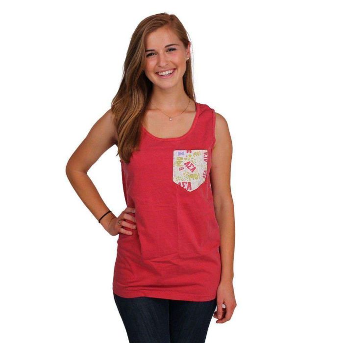 Alpha Sigma Alpha Tank Top in Crimson with Pattern Pocket by the Frat Collection