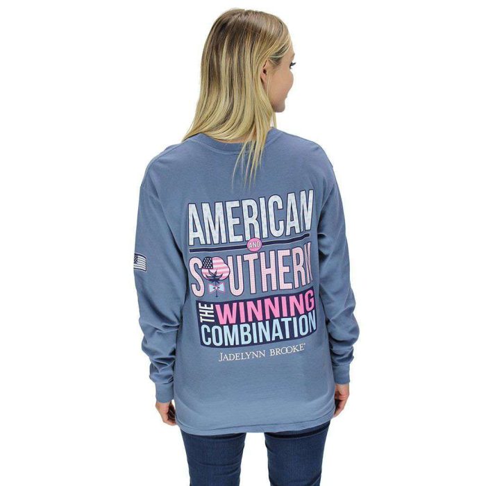 America & Southern Long Sleeve Tee in Blue Jean by Jadelynn Brooke