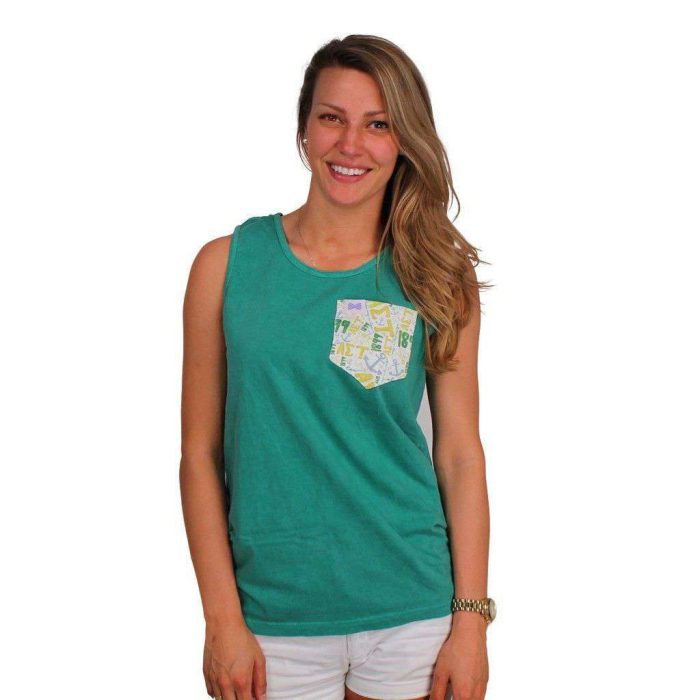 Alpha Sigma Tau Tank Top in Grass with Pattern Pocket by the Frat Collection