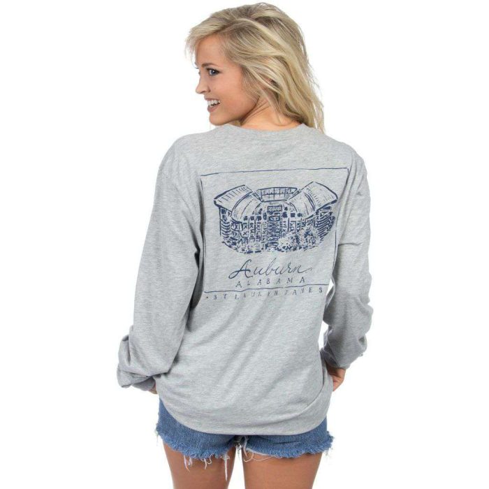 Auburn University Long Sleeve Stadium Tee in Heather Grey by Lauren James