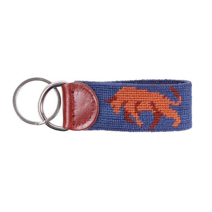 Bull and Bear Stock Market Needlepoint Key Fob in Blue by Smathers & Branson
