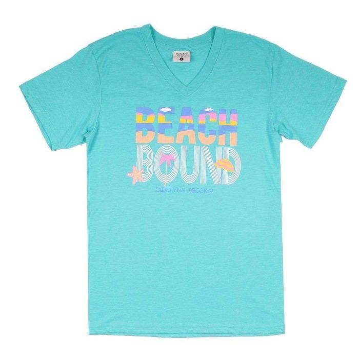 Beach Bound V-Neck Tee Shirt in Heather Seafoam by Jadelynn Brooke