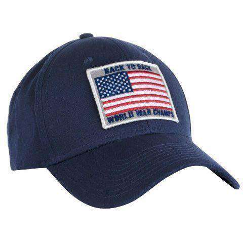Back To Back World War Champs All Twill Snapback Hat in Navy by Rowdy Gentleman