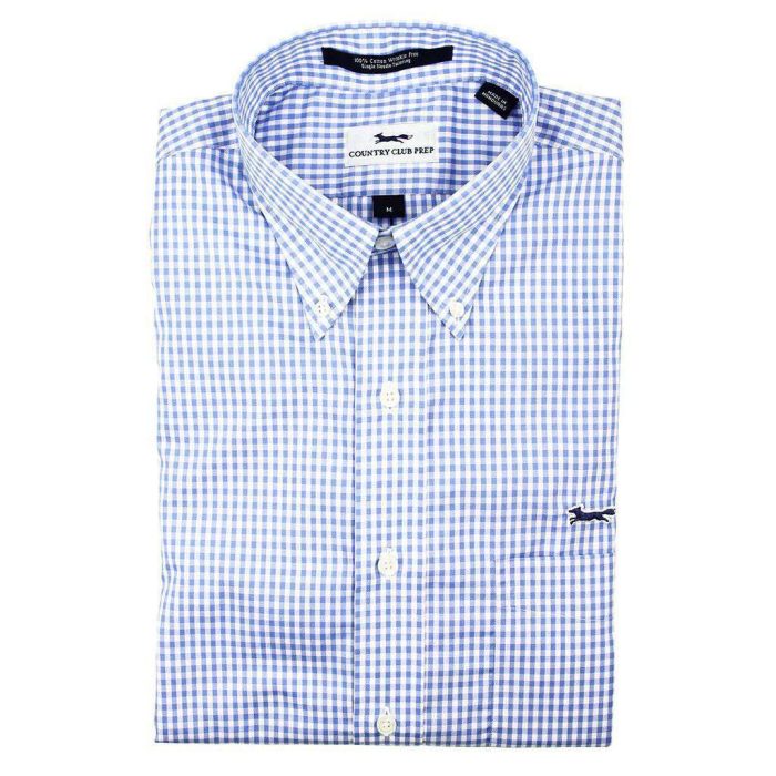 Button Down in Blue Standard Gingham by Country Club Prep