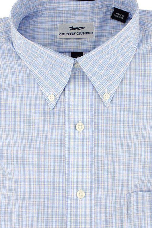 Button Down in Light Blue Window Pane Mini Check by Country Club Prep