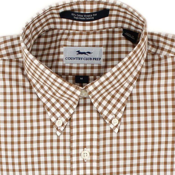 Button Down in Saddle Brown Gingham by Country Club Prep