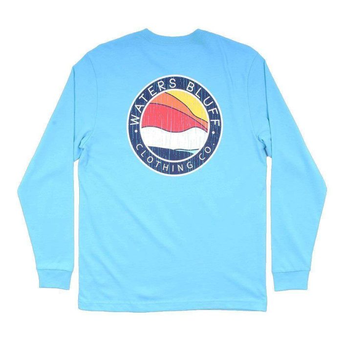 Bluff Horizon Long Sleeve Tee in Lagoon Blue by Waters Bluff