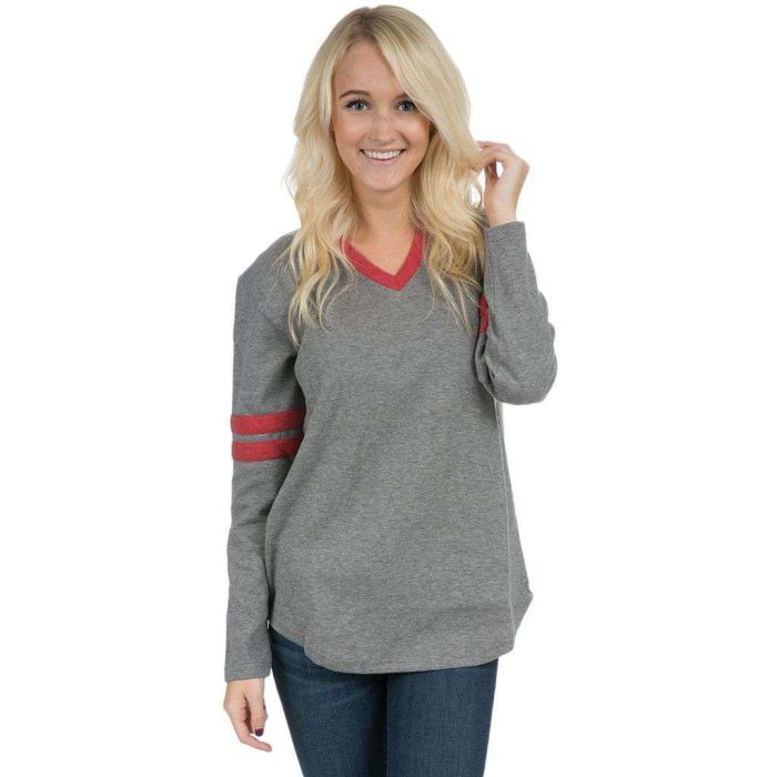Baseball Long Sleeve Jersey Tee in Dark Heather Grey w/ Red by Lauren James