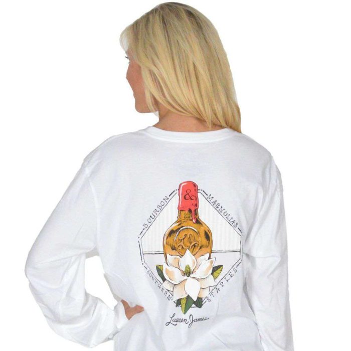Bourbon & Magnolias Long Sleeve Tee in White by Lauren James