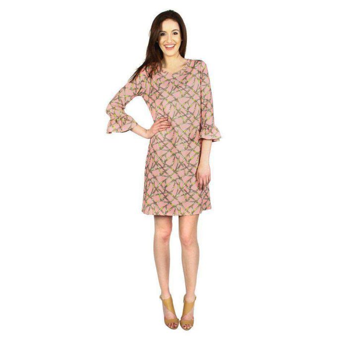 Belts Print Dress in Pink by Barbara Gerwit