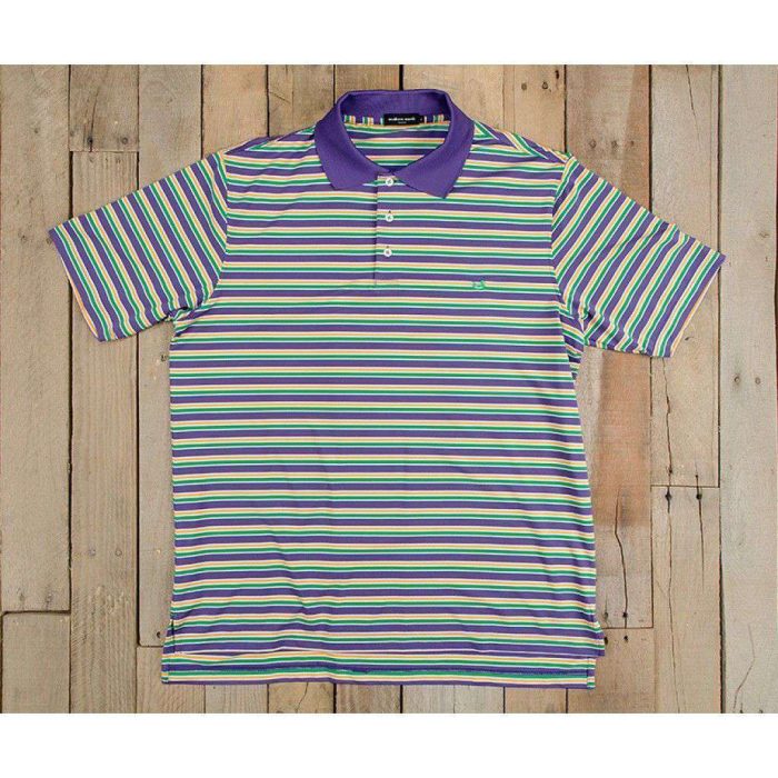 Bermuda Performance Golf Polo in Purple, Green, and Gold Stripes by Southern Marsh