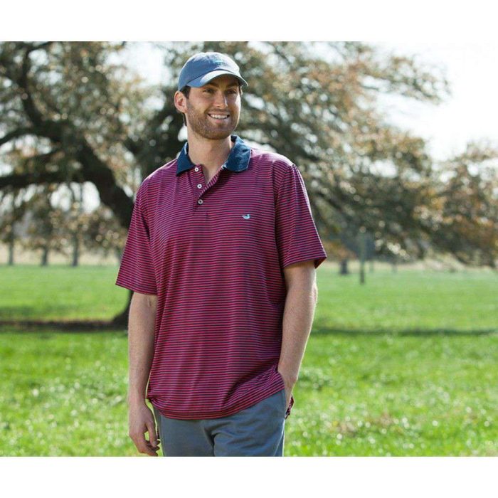 Bermuda Performance Polo in Pink and Navy Stripe by Southern Marsh