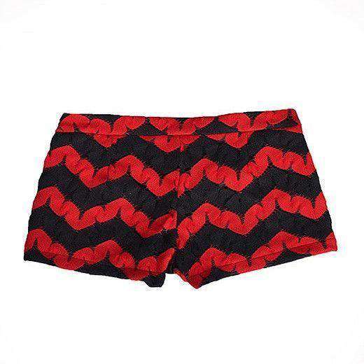 Black & Red Zig Zag Crochet Shorts by Judith March