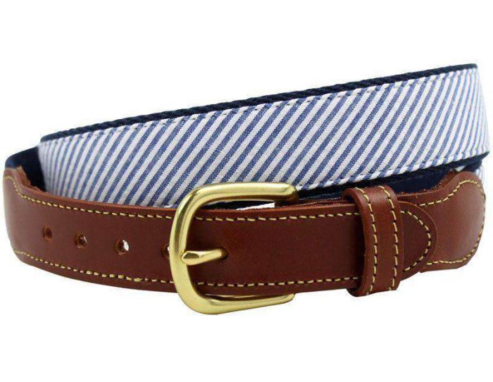 blue seersucker leather belt by just madras