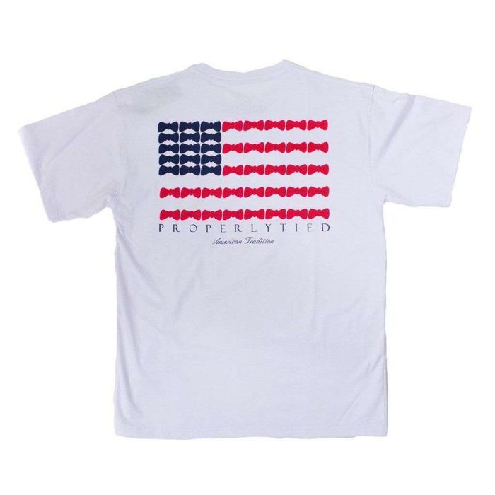 Boy's Short Sleeve Bow Tie Flag Tee in White by Properly Tied