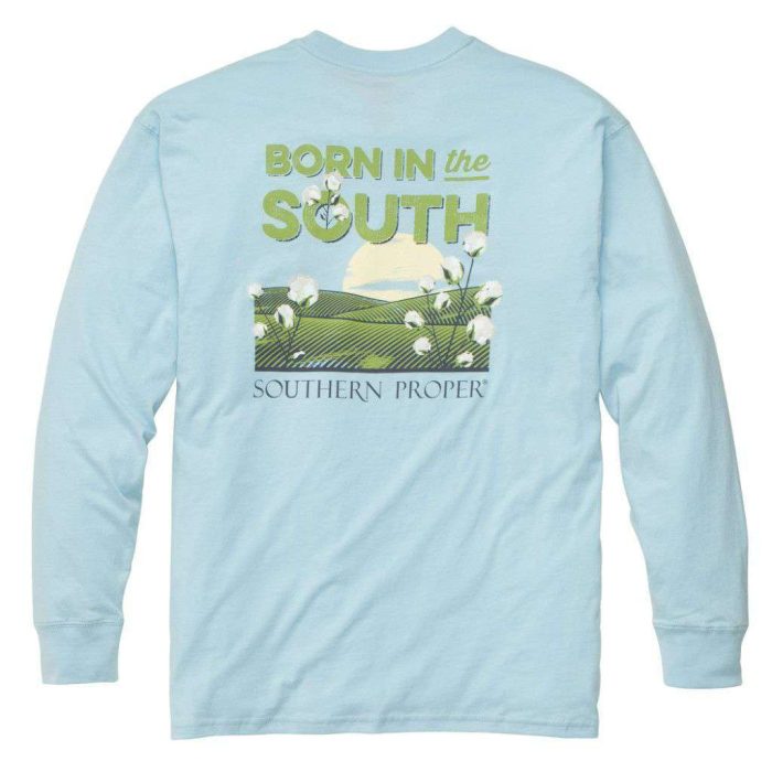 Born in the South Long Sleeve Tee in Sky Blue by Southern Proper