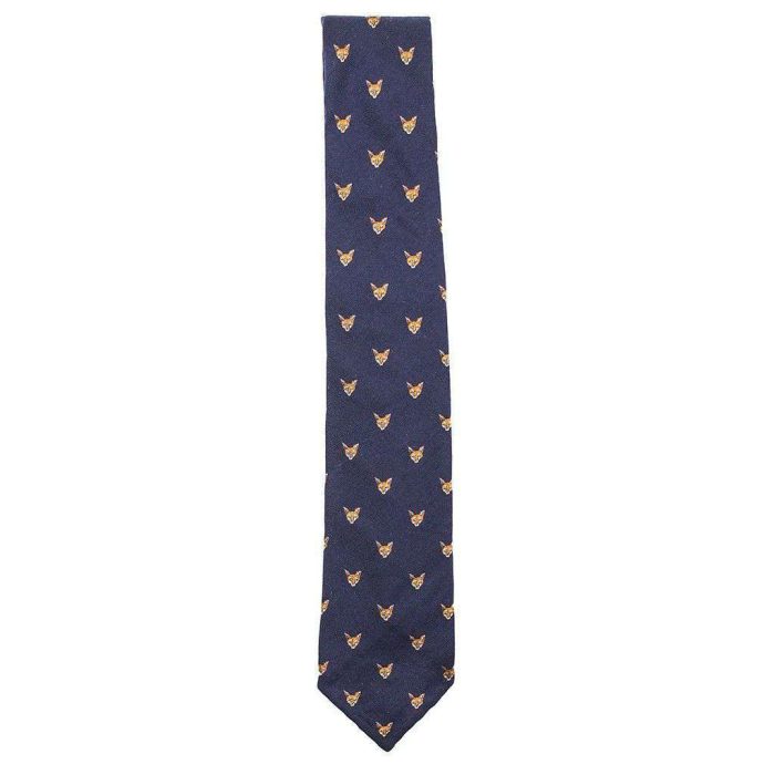 Bordeaux Wool Neck Tie in Navy with Fox Head by Res Ipsa