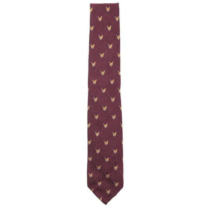 Bordeaux Wool Neck Tie in Burgundy with Fox Head by Res Ipsa