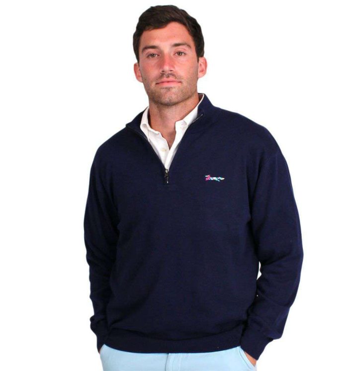 Cotton 1/4 Zip Sweater in Navy by Country Club Prep