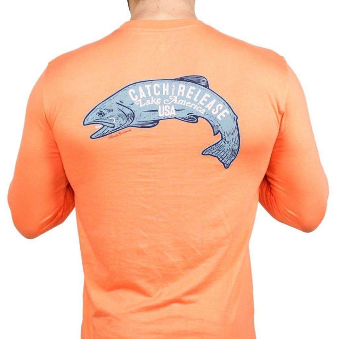 Catch and Release Long Sleeve Pocket Tee in Papaya by Rowdy Gentleman