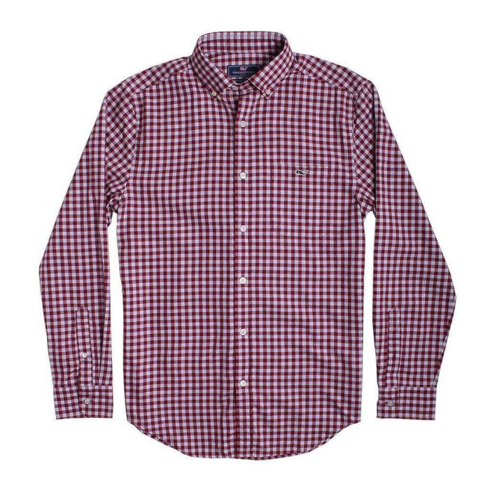 Custom Cliff Gingham Classic Tucker Shirt in Beet Red by Vineyard Vines