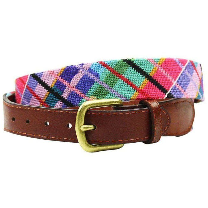 Country Club Prep Madras Plaid Needlepoint Belt by Smathers & Branson