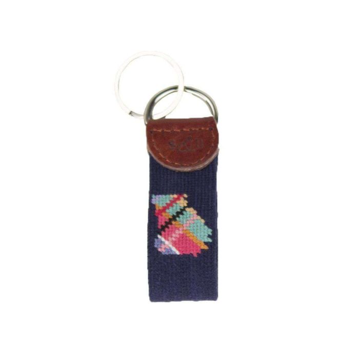 Custom Georgia Madras Needlepoint Key Fob in Dark Navy by Smathers & Branson
