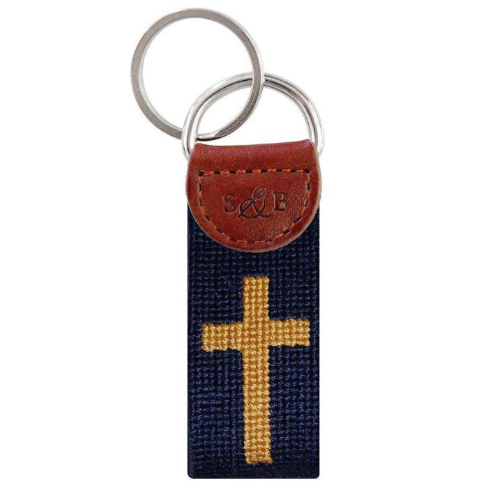 Cross Needlepoint Key Fob in Dark Navy by Smathers & Branson