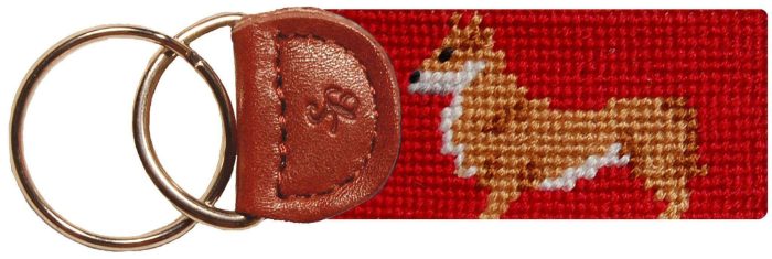 Corgi Needlepoint Key Fob in Red by Smathers & Branson