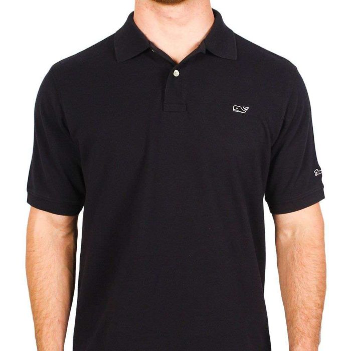 Classic Pique Polo in Black, Featuring Longshanks the Fox by Vineyard Vines
