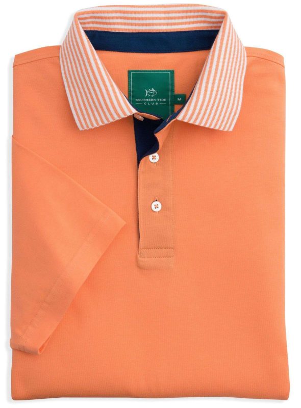 Coastal Pines Striped Collar Club Polo in Nautical Orange by Southern Tide