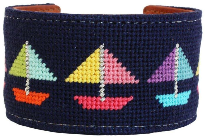Come Sail Away Needlepoint Cuff Bracelet in Navy by York Designs