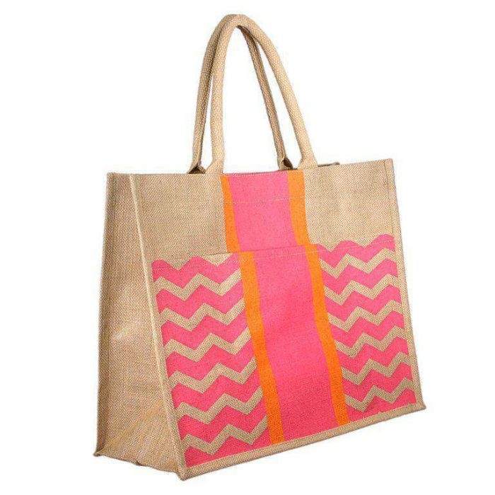 Chevron Stripe Jute Tote in Pink and Orange by The Royal Standard