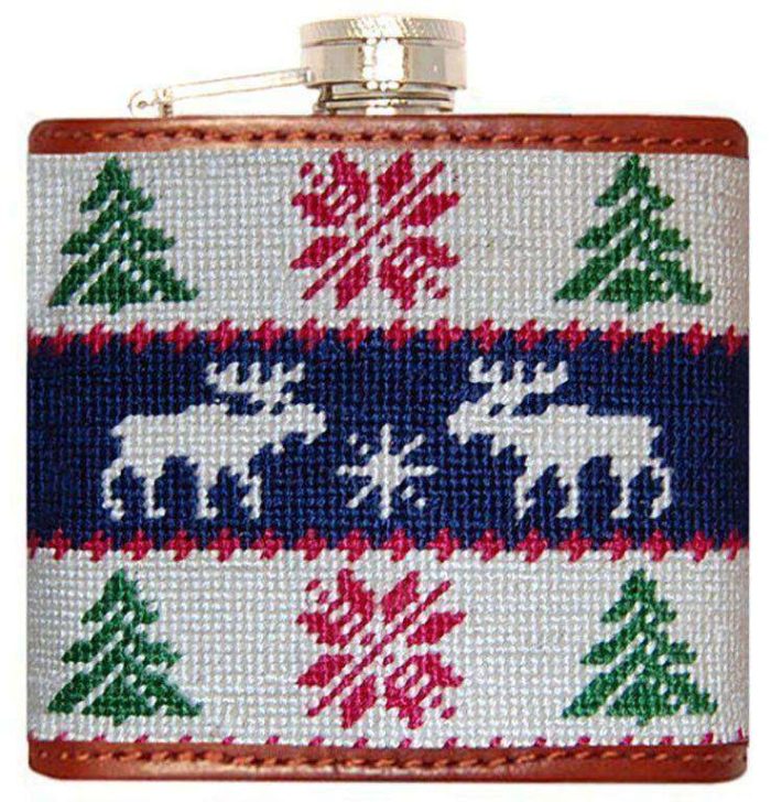Christmas Sweater Needlepoint Flask in White and Navy by Smathers & Branson
