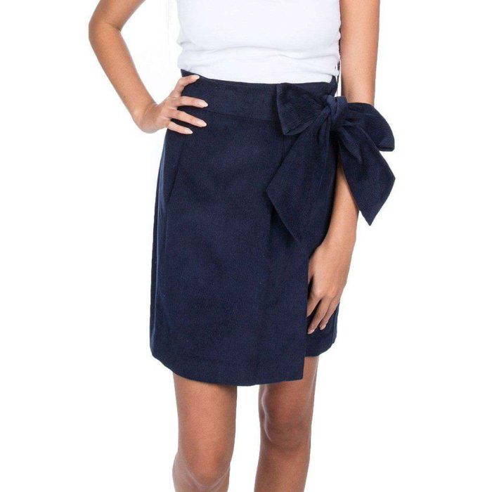 Corduroy Wrap Skirt in Navy by Lauren James