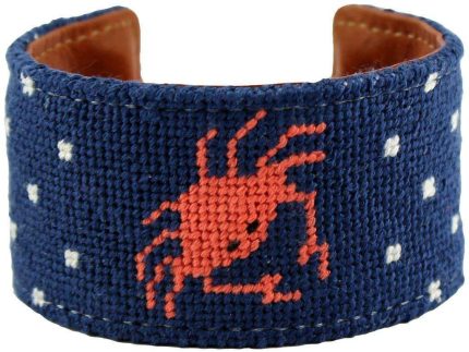 Don't Be Crabby Needlepoint Cuff Bracelet in Orange by York Designs