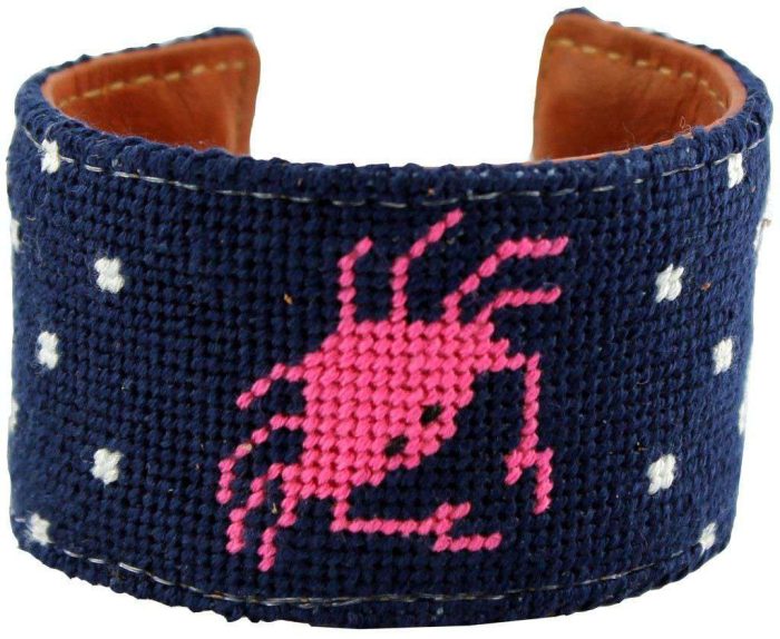 Don't Be Crabby Needlepoint Cuff Bracelet in Pink by York Designs