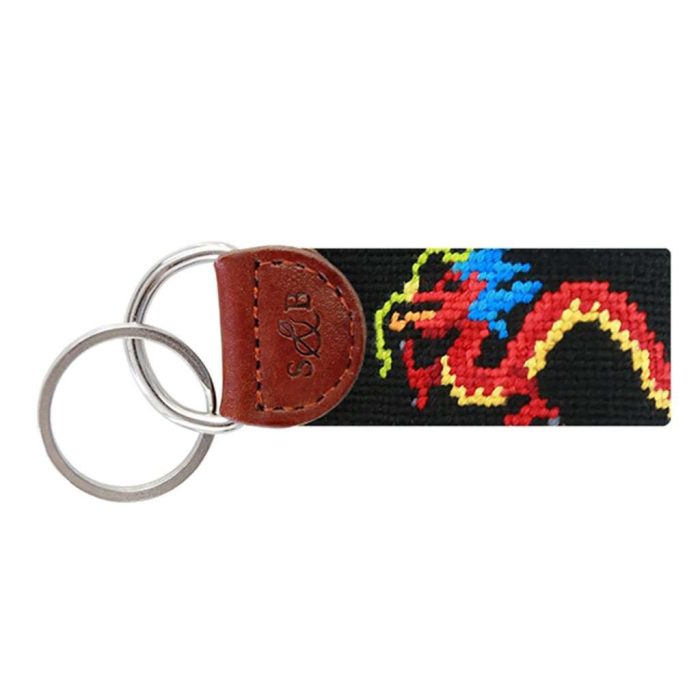 Dragon Needlepoint Key Fob in Black by Smathers & Branson