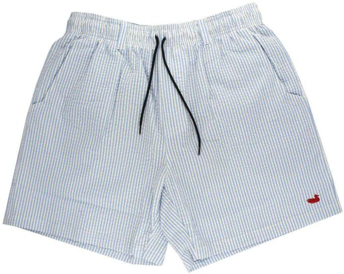 Dockside Swim Trunk in Blue Seersucker with Red Duck by Southern Marsh