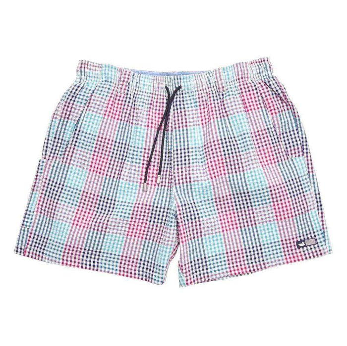 Dockside Swim Trunk in Navy and Teal Seersucker Gingham by Southern Marsh