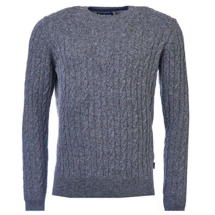 Essential Cable Crew Sweater in Grey Marl by Barbour