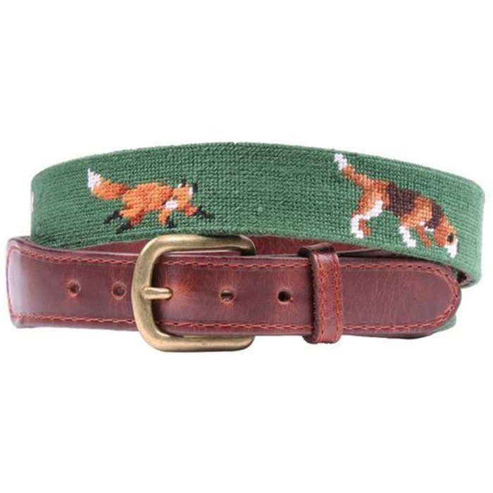 Fox and Hound Needlepoint Belt in Hunter Green by Smathers & Branson