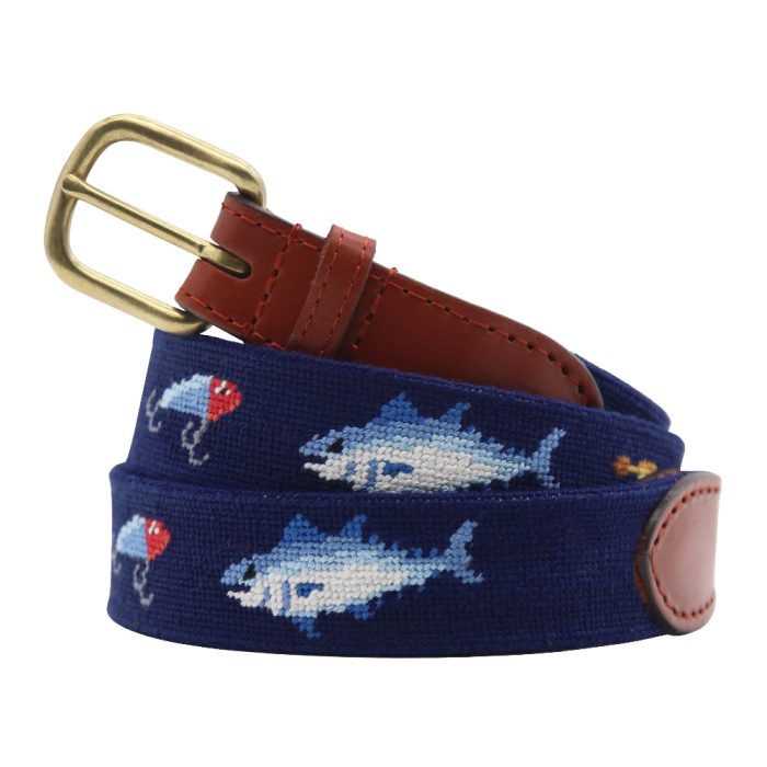 Fish and Tackle Needlepoint Belt by Smathers & Branson