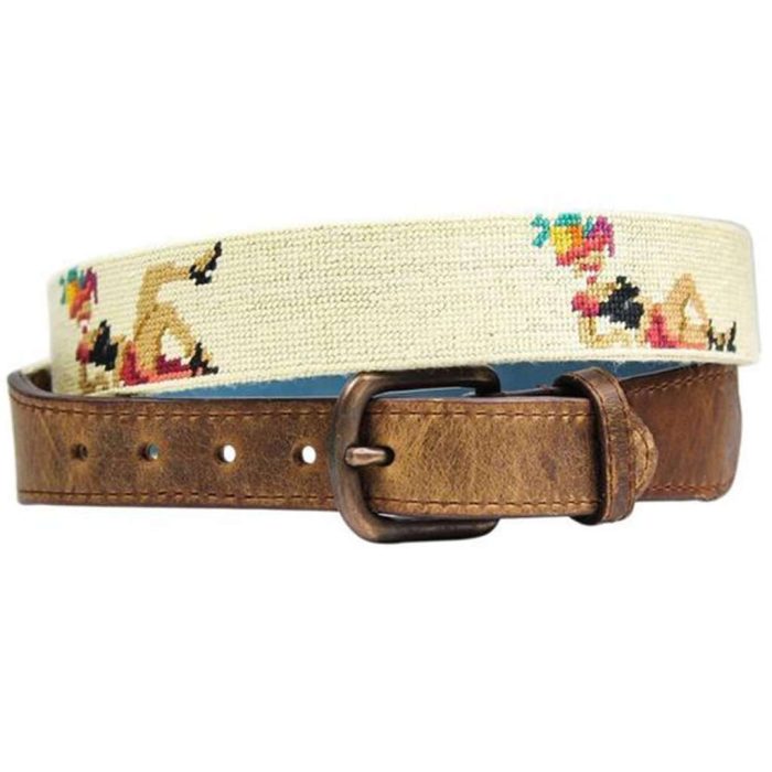 Fruit Girl Needlepoint Belt in Khaki by Smathers & Branson