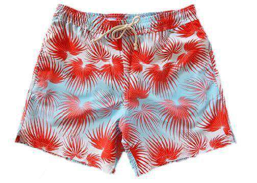 Fan Palms Classic Swim Trunks in Coral Sky Red