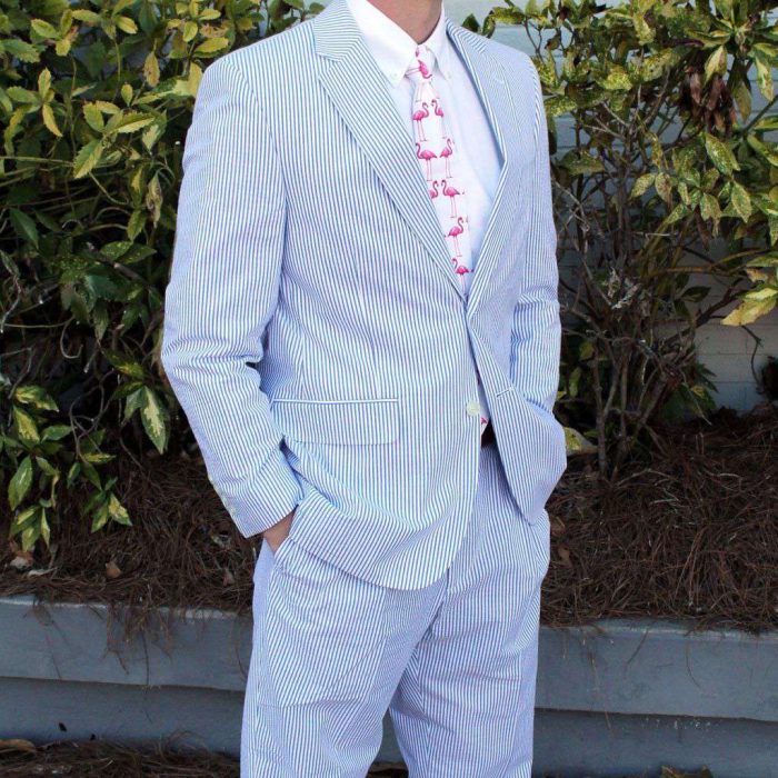 Farmington Plain-front Suit in Navy Blue Seersucker by Country Club Prep